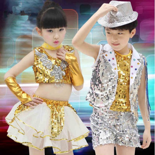 Kids Jazz dance Outfit Clothing Child Boy Sequin Hip Hop/Modern Dance Costume Sexy Jazz Dance Costumes Dress For Girls
